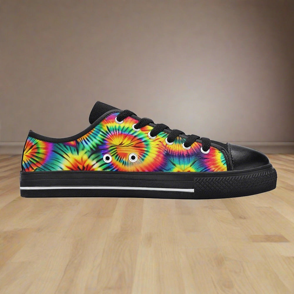 Men's Rainbow Tie Dye hand-made high-top canvas shoes — unique wearable art by Freaky Shoes