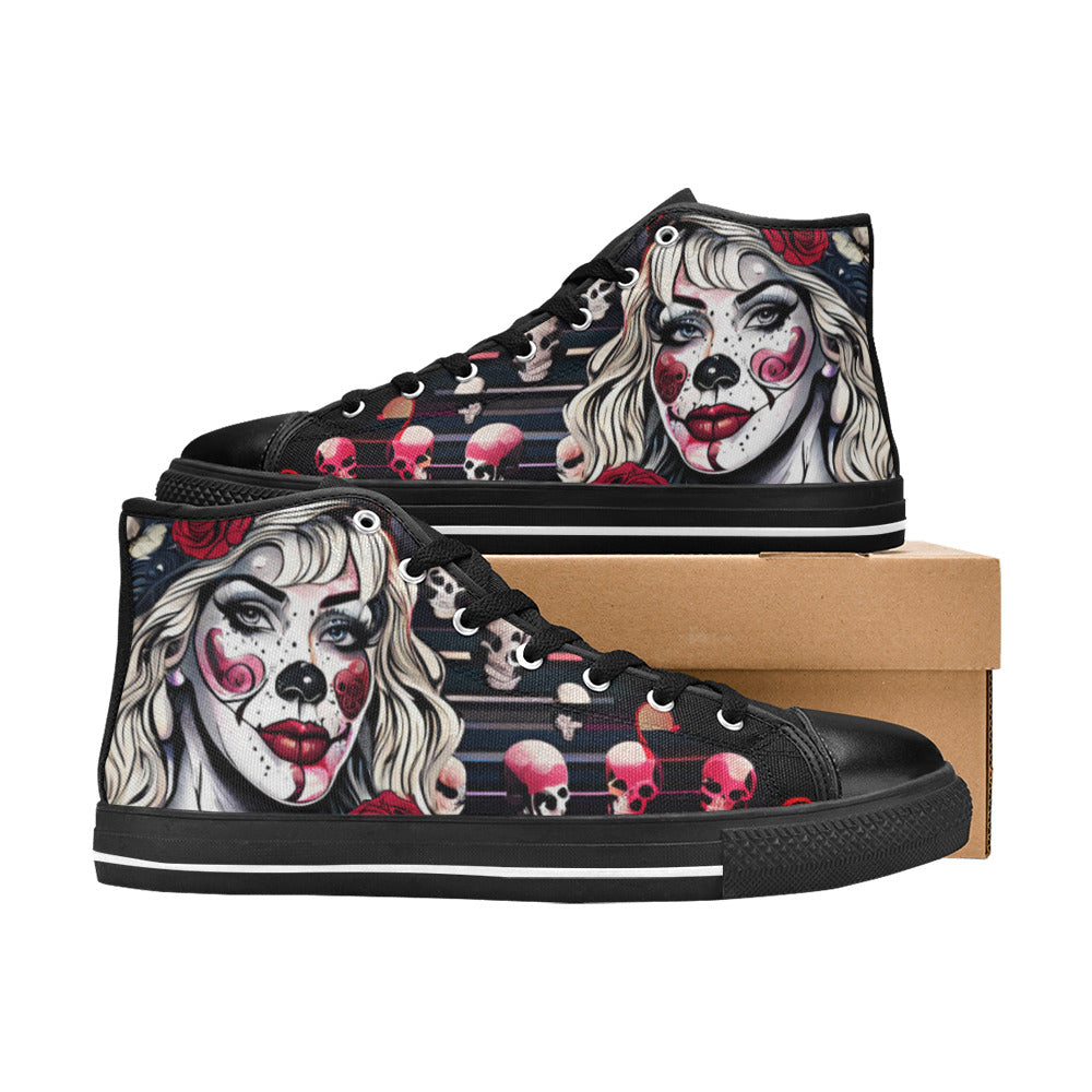MEN'S Clown Woman Wearing Baseball High Top Canvas Aesthetic Custom Shoes