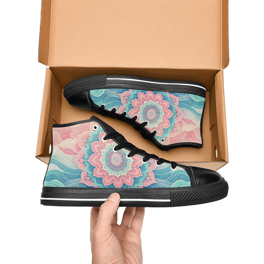 MEN'S Pastel Wave Mandala High Top Canvas Grunge Sneakers