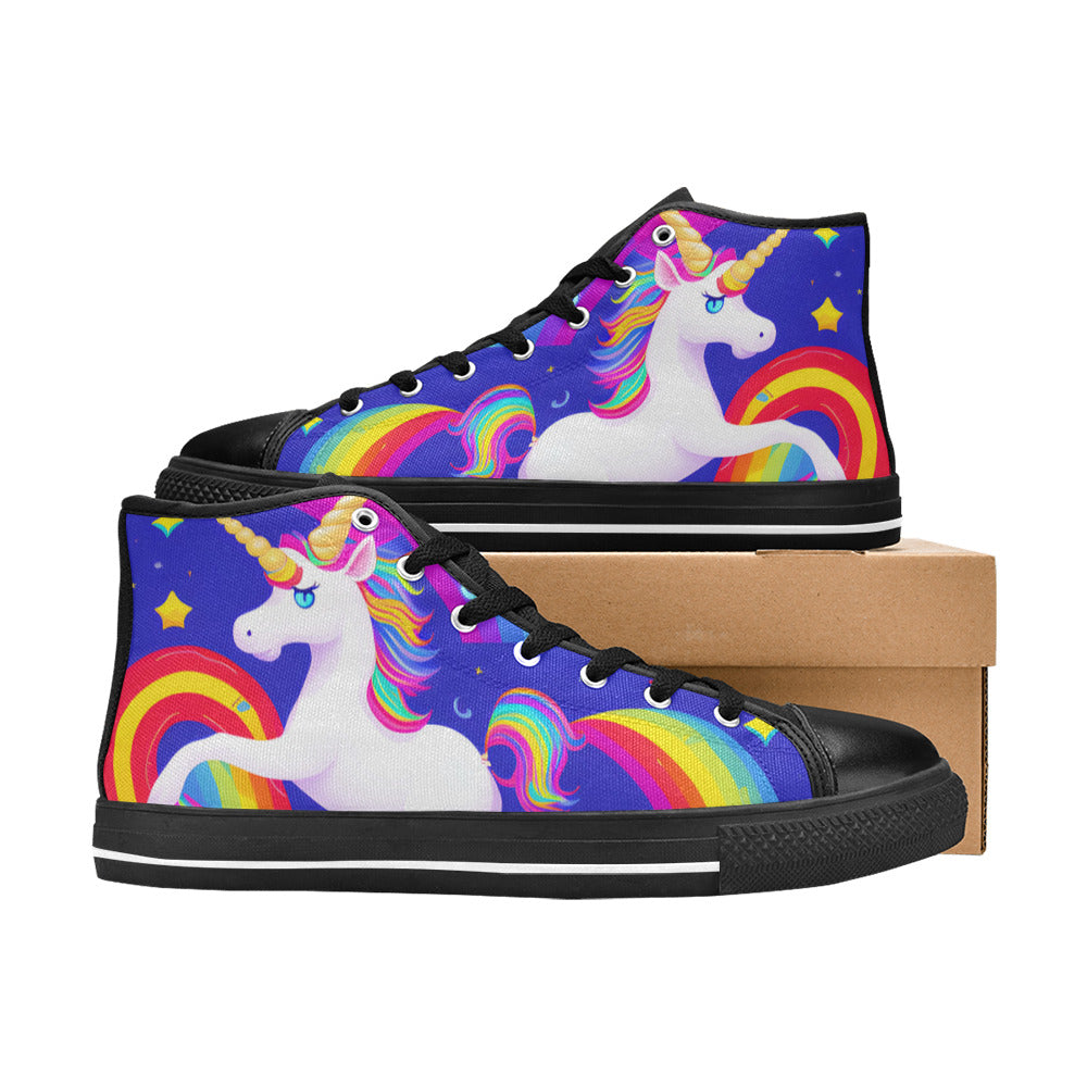 MEN'S Unicorn Rainbow Art Men’S High Top Canvas Vibrant Chaos Custom Sneakers