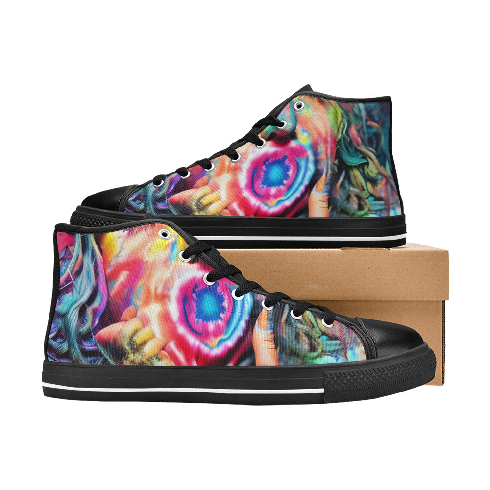 WOMEN'S Cc Tie Dye Woman High Top Canvas Vibrant Chaos Custom Shoes