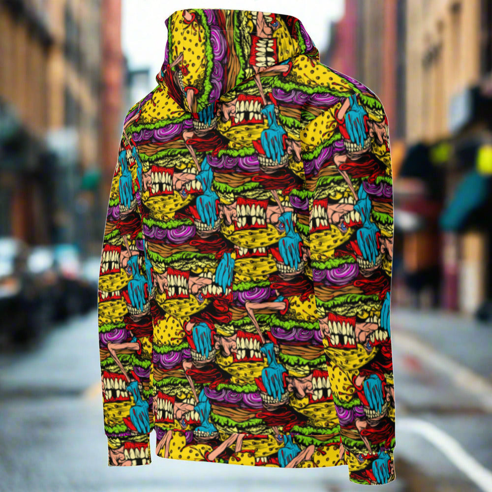 Cheeseburger Monster Art Custom All-Over Print Pullover Hoodie - Freaky Shoes®