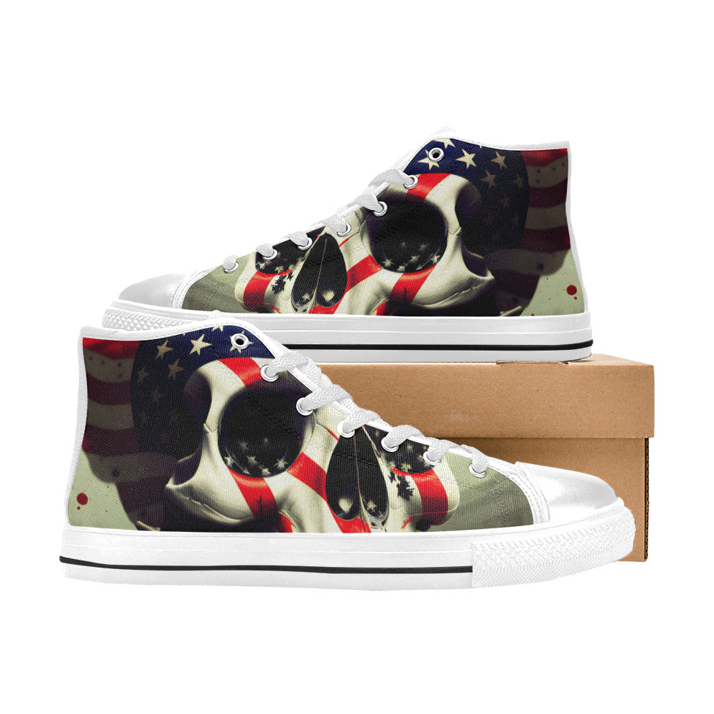 WOMEN'S Patriotic Skull Flag High Top Canvas Grunge Custom Shoes