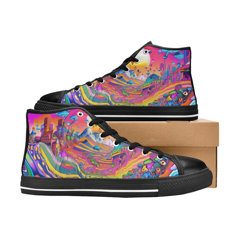 WOMEN'S Trippy World Art 3 High Top Canvas Neon Fantasy Custom Sneakers