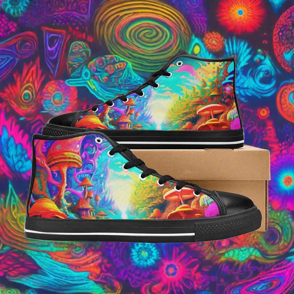 Aurora Borealis Red Gold Custom WOMEN Bold Art - Freaky Shoes | Custom Art Sneakers