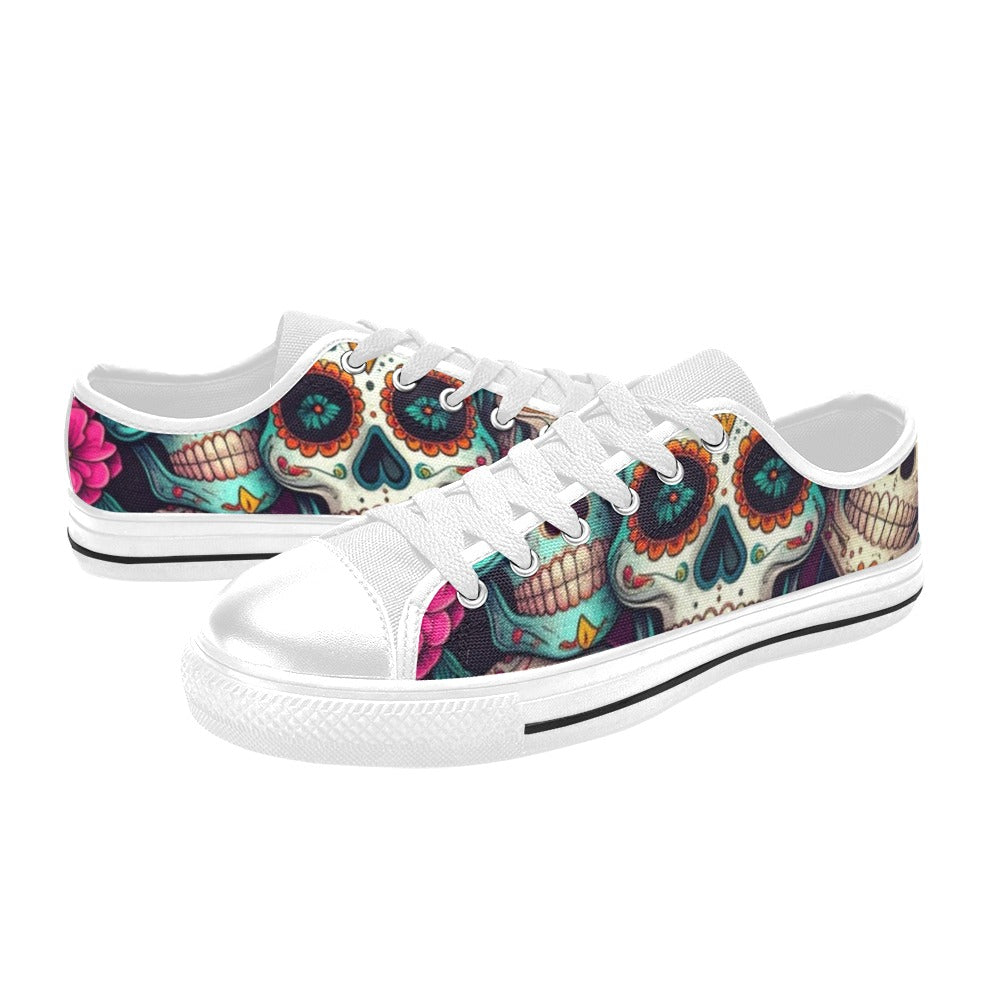KIDS' Sugar Skull Gold Ornate Low Top Canvas Grunge Shoes