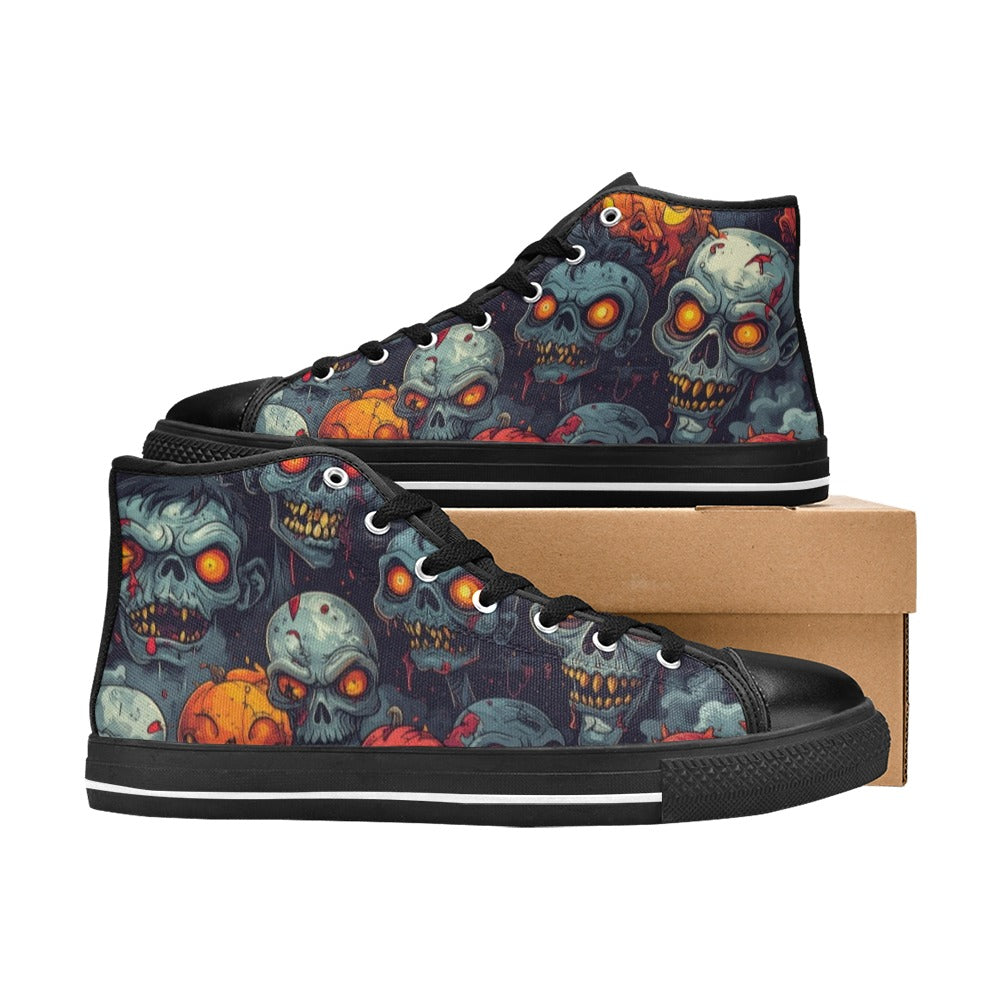 Halloween Zombie Horror Repeat Lots of overlapping Skull Cartoon Art Pattern Gritty 40373 Men’s Classic High Top Canvas Shoes (Model 017)