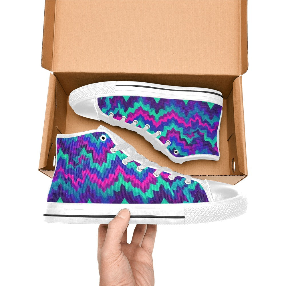 WOMEN'S Psychedelic Chevron Vortex High Top Canvas Vivid Custom Shoes