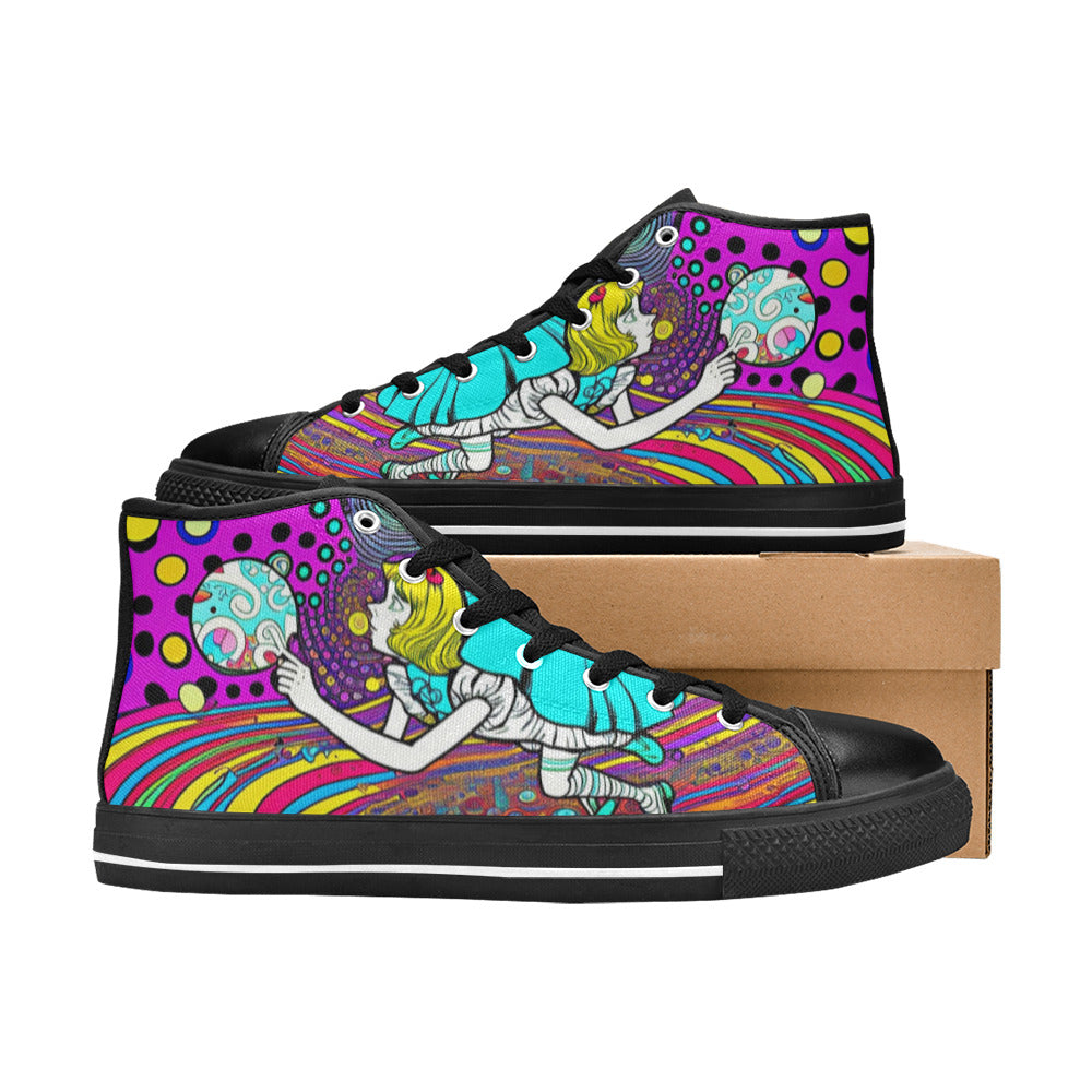 WOMEN'S Wonderland Trippy Psychedelic Colorful High Top Canvas Vibrant Chaos Custom Shoes