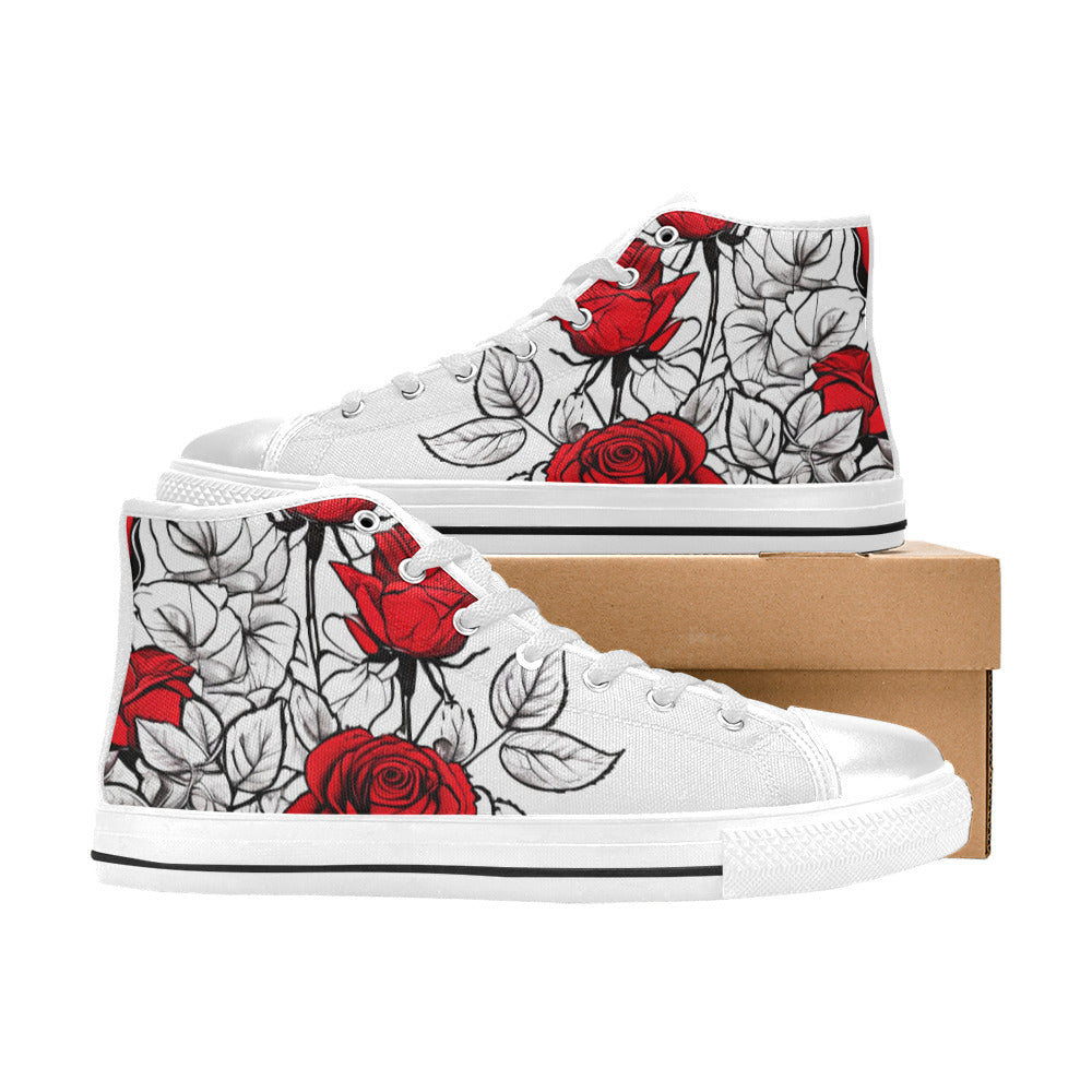 MEN'S Red Roses Pen Ink High Top Canvas Vibrant Chaos Custom Shoes