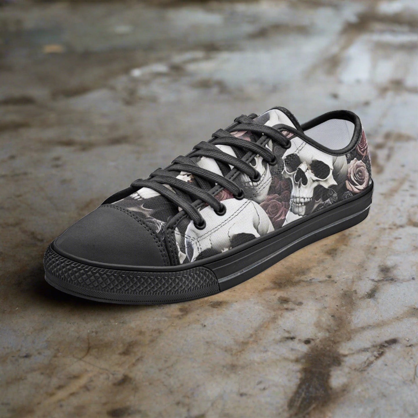 Skulls & Roses hand-made high-top canvas shoes — unique wearable art by Freaky Shoes
