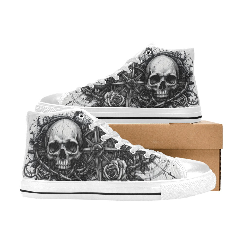 Grey Skull Dark Art Women's Gothic High Top Canvas Shoes | Freaky Shoes®
