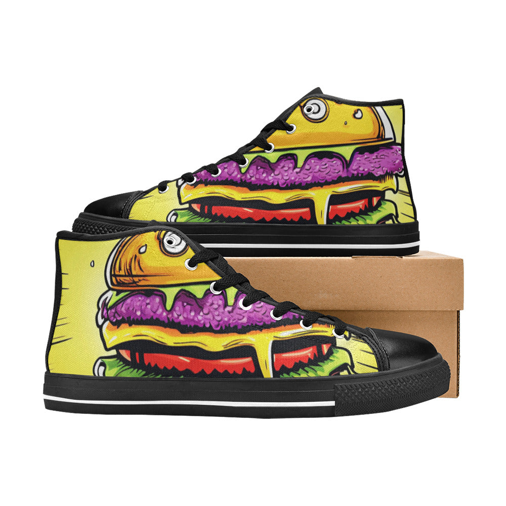 WOMEN'S Cheeseburger Monster Teeth Eyes High Top Canvas Cottagecore Custom Sneakers