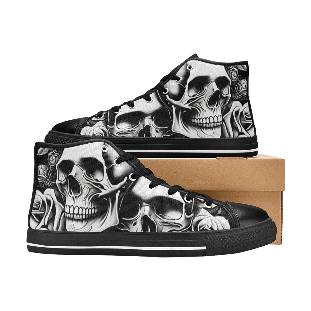 WOMEN'S Cartoon Style Skulls Roses High Top Canvas Cottagecore Custom Sneakers