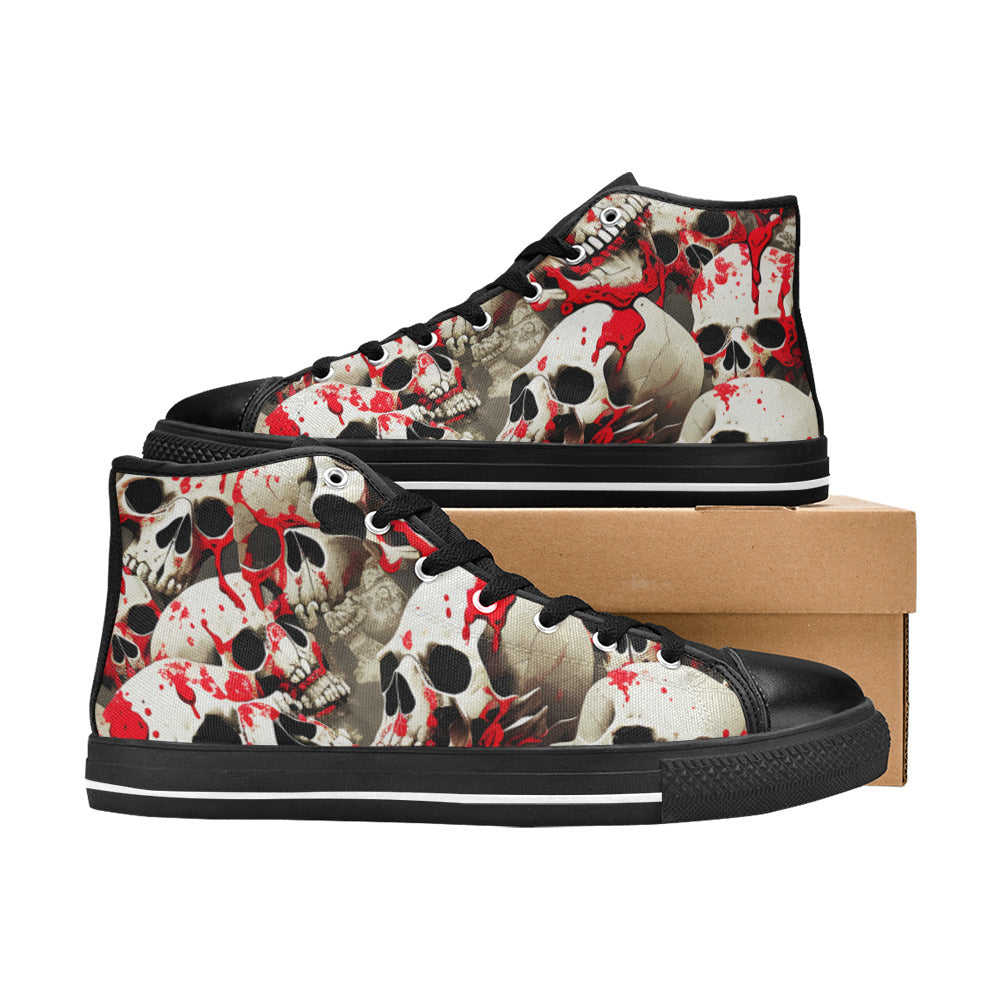 WOMEN'S Splatter Skulls 3 High Top Canvas Dark Academia Custom Sneakers