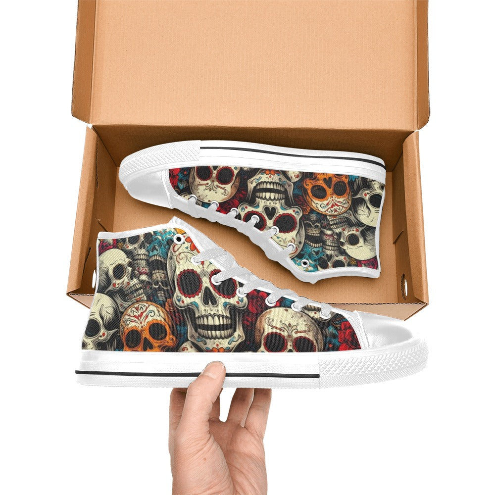 WOMEN'S Aggressive Halftone Sugar Skull High Top Canvas Aesthetic Custom Sneakers