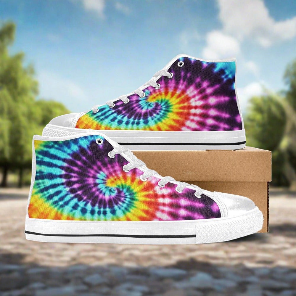 Men's Tie Dye Art Iv hand-made high-top canvas shoes — unique wearable art by Freaky Shoes