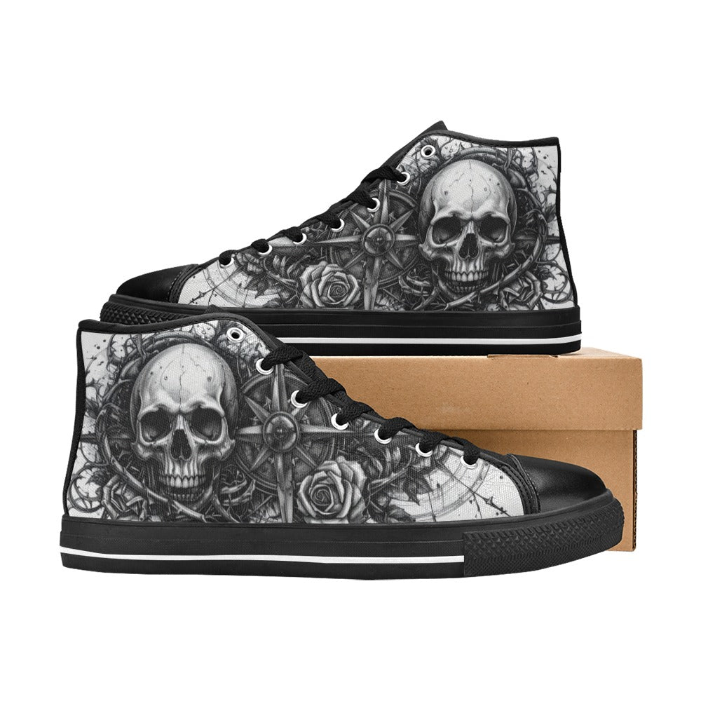 Dark Crown Skull Men's Gothic Art High Top Canvas Shoes | Freaky Shoes®