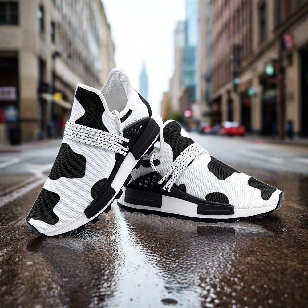 Animal Cow Print hand-made high-top canvas shoes — unique wearable art by Freaky Shoes