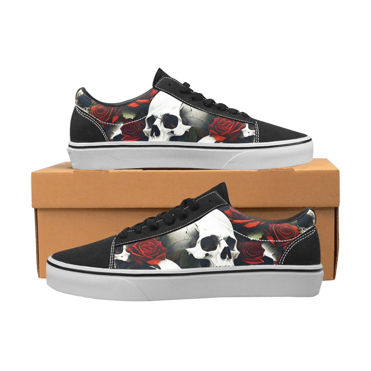 WOMEN'S Rose Skulls Dark 6 Low Top Skateboarding Aesthetic Custom Sneakers