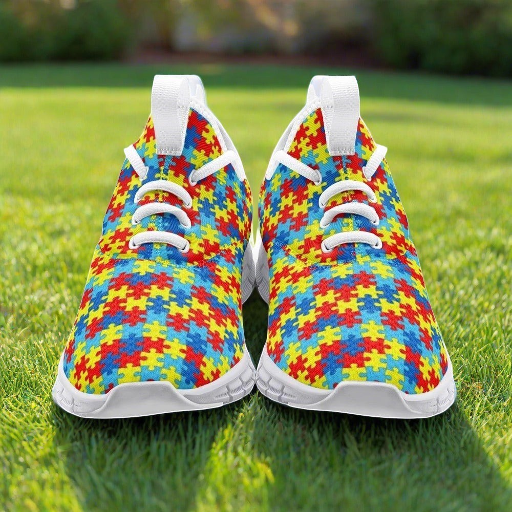 Autism Print hand-made high-top canvas shoes — unique wearable art by Freaky Shoes