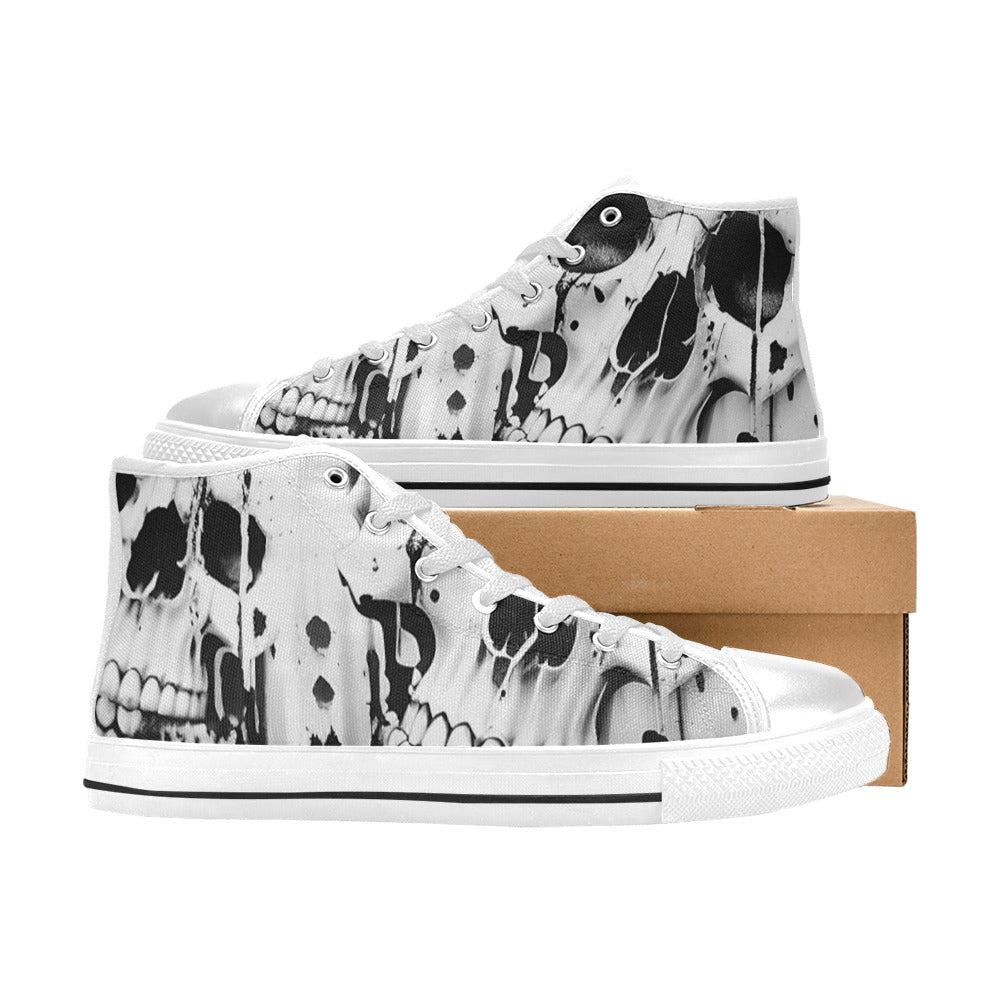 WOMEN'S Cc Grey Skull Art High Top Canvas Dark Academia Custom Sneakers