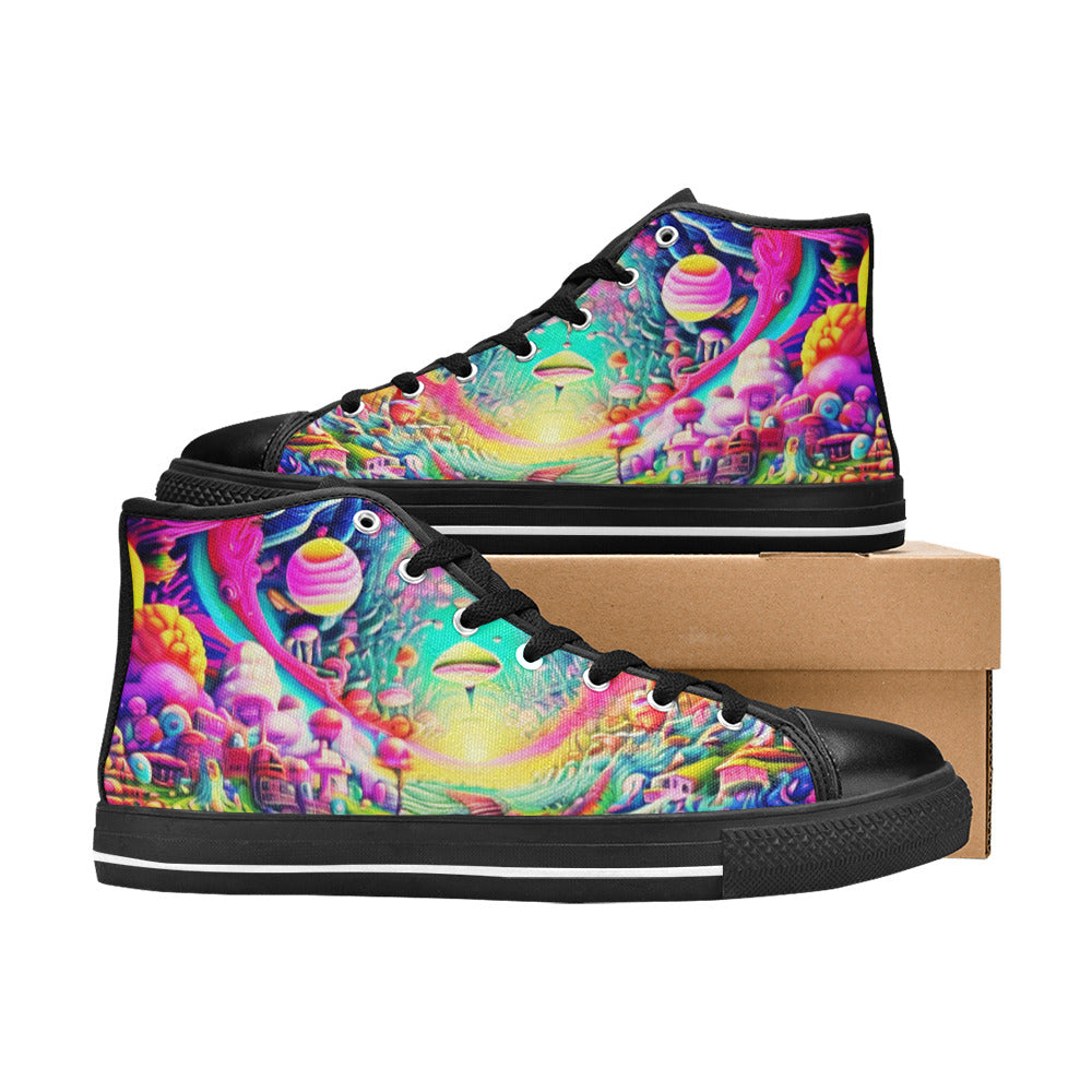 WOMEN'S Trippy World Art 8 High Top Canvas Grunge Custom Sneakers