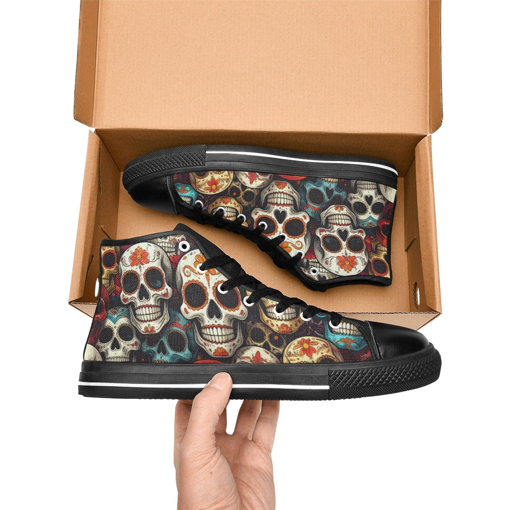 WOMEN'S Aggressive Comic Sugar Skull High Top Canvas Aesthetic Sneakers