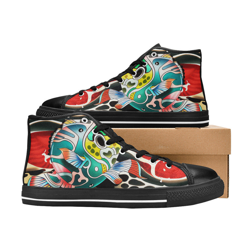 MEN'S Japanese Fish Art 4 High Top Canvas Dark Academia Sneakers