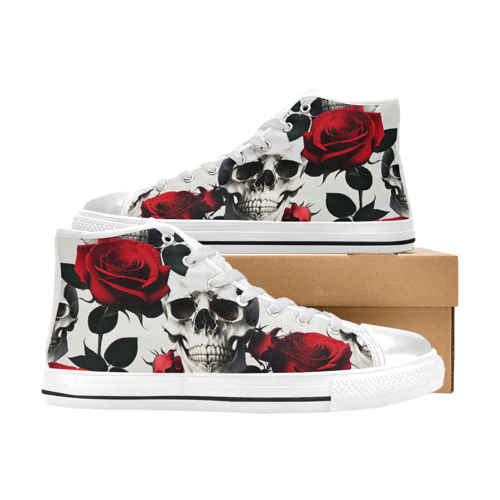 MEN'S Skulls Roses Deluxe 10 High Top Canvas Grunge Custom Shoes