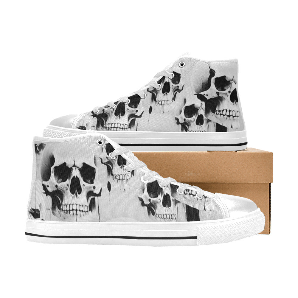 WOMEN'S Cc Grey Skull Art High Top Canvas Y2K Custom Shoes