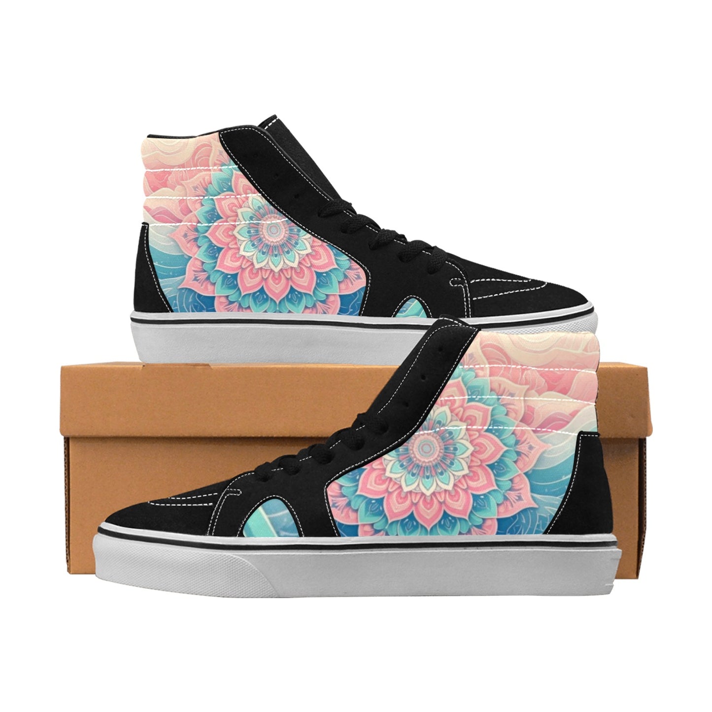 WOMEN'S Pastel Wave Mandala High Top Skateboarding Vivid Sneakers