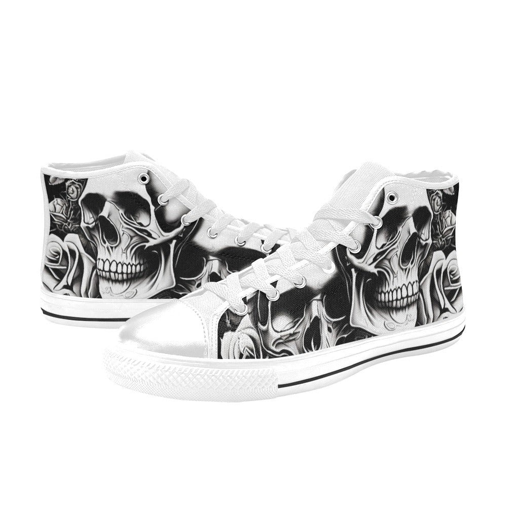 MEN'S Cartoon Style Skulls & Roses High Top Canvas Shoes | Freaky Shoes®