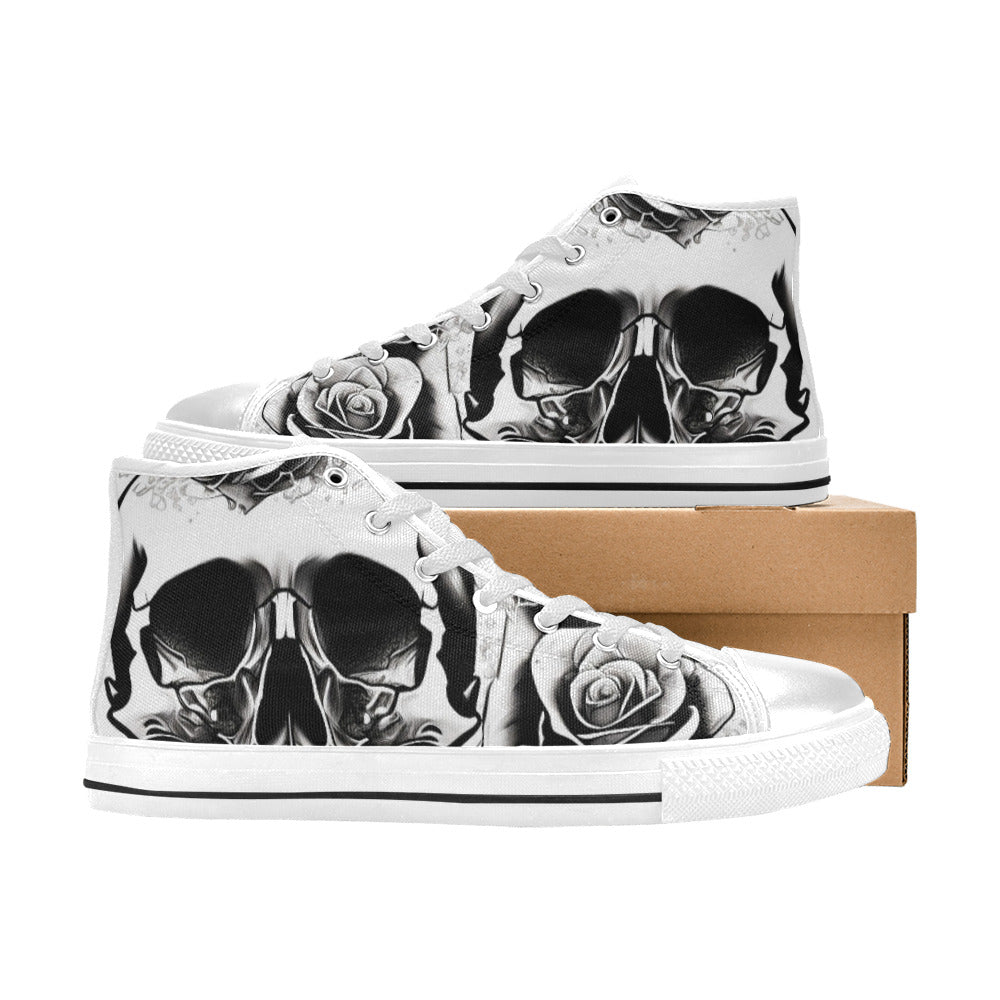 WOMEN'S Grey Style Skull Roses High Top Canvas Grunge Custom Sneakers