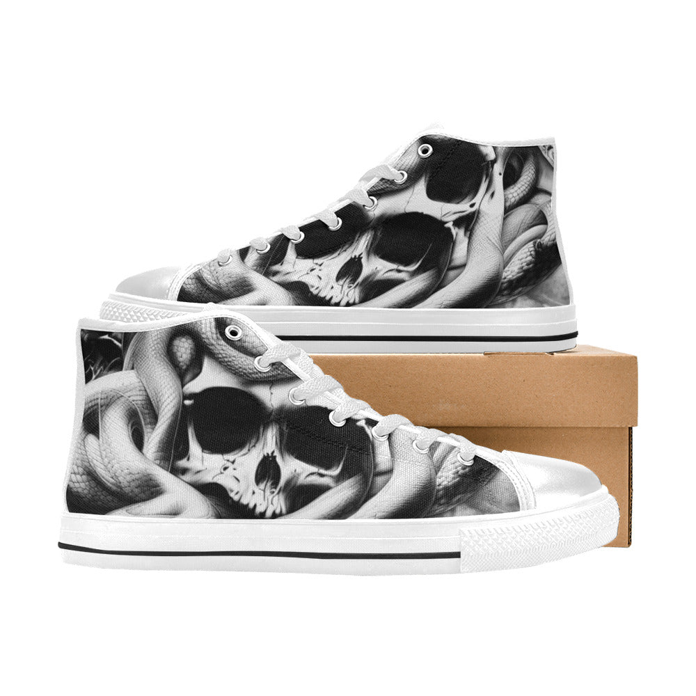 MEN'S Cc Snake Skull Art High Top Canvas Grunge Shoes