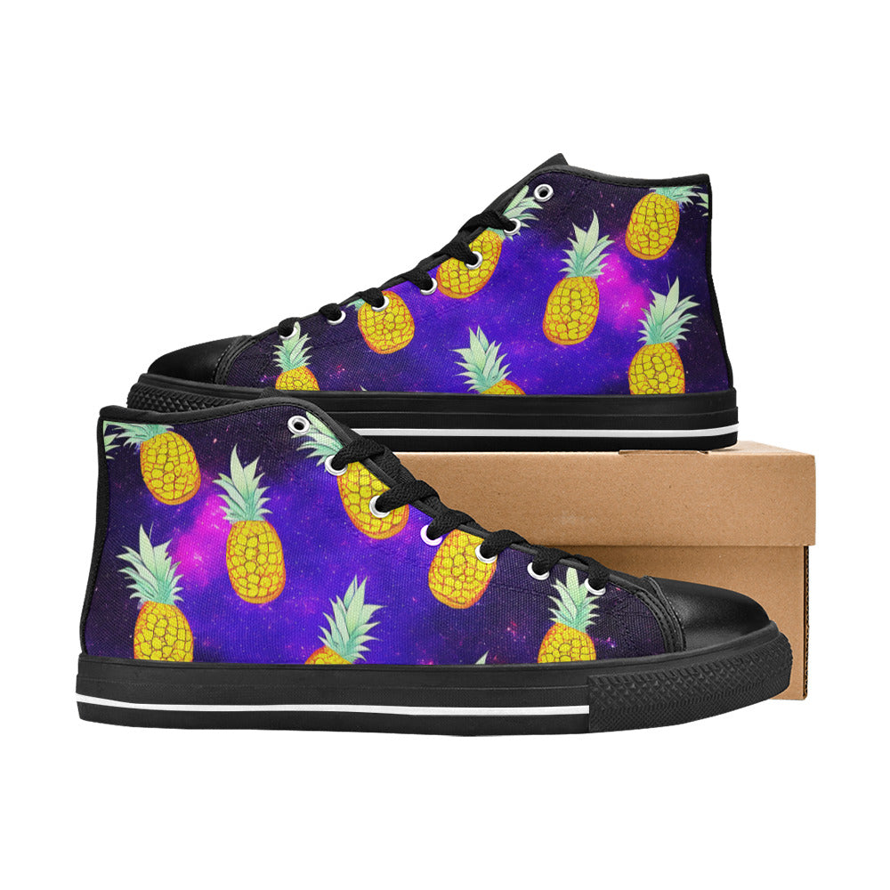 WOMEN'S Galaxy Pineapples 2 High Top Canvas Neon Fantasy Sneakers