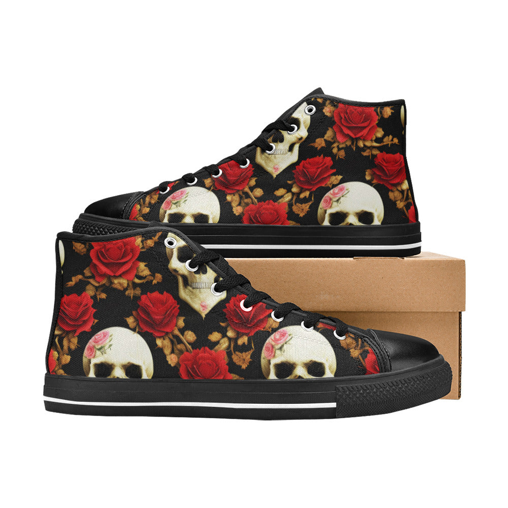 WOMEN'S Rose Skulls High Top Canvas Neon Fantasy Custom Shoes