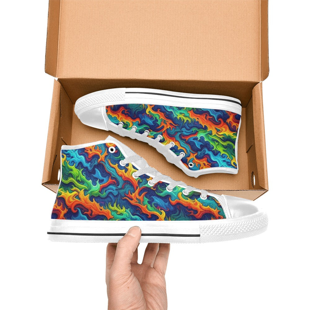 WOMEN'S Psychedelic Camo Rhythm High Top Canvas Neon Fantasy Sneakers