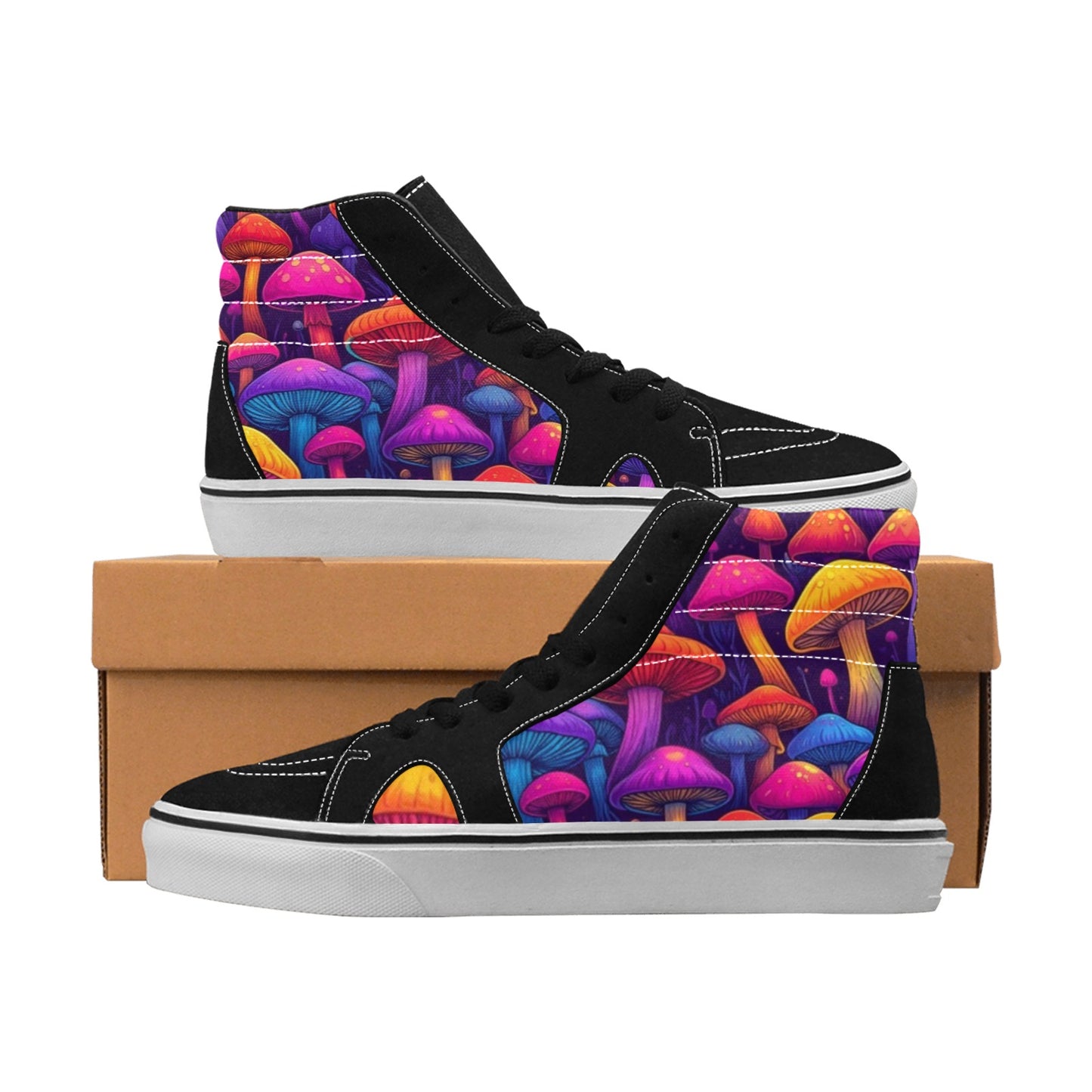 MEN'S Psychedelic Mushroom Cartoon Pattern High Top Skateboarding Dreamcore Custom Shoes