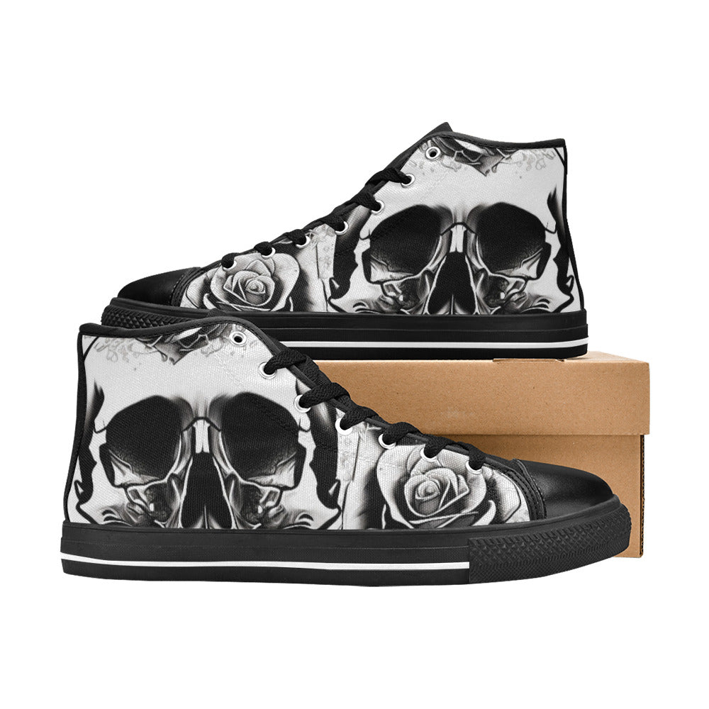 WOMEN'S Grey Style Skull Roses High Top Canvas Cottagecore Shoes