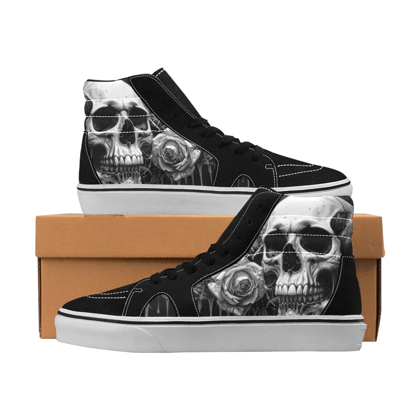 WOMEN'S Melting Skulls Roses High Top Skateboarding Vibrant Chaos Sneakers