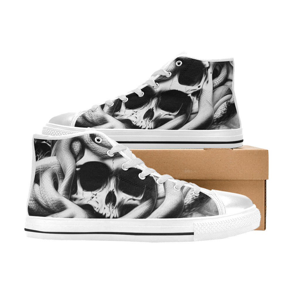WOMEN'S Cc Snake Skull Art High Top Canvas Grunge Shoes