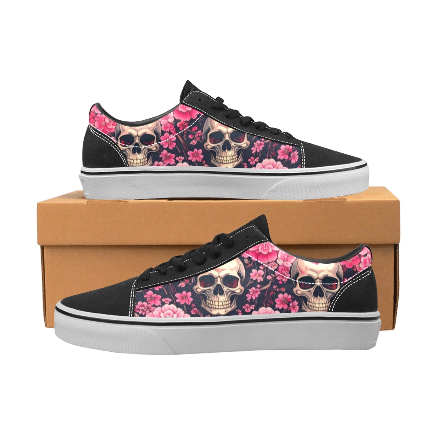 MEN'S Skull Cherry Blossom Low Top Skateboarding Grunge Shoes