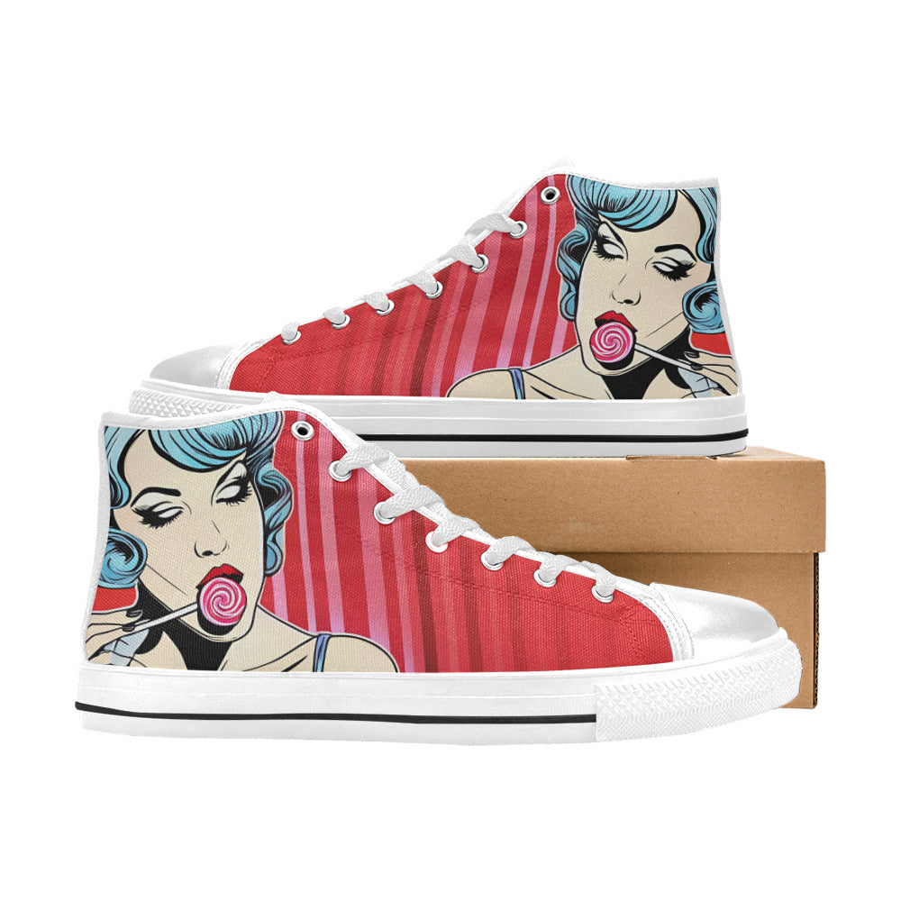 MEN'S Lollipop Woman Retro Comic High Top Canvas Neon Fantasy Custom Sneakers