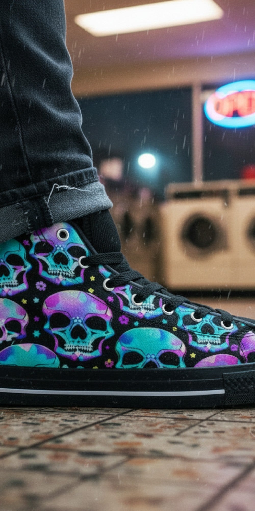 Colorful Gothic Skull Art | Women's High Top Canvas | Freaky Shoes®