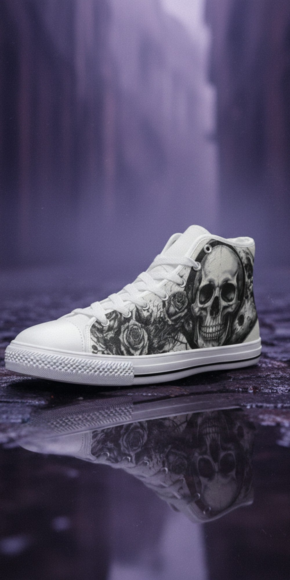 Women's Moon & Skull Dark Art Gothic high-top canvas shoes — one-of-a-kind custom printed art, Freaky Shoes