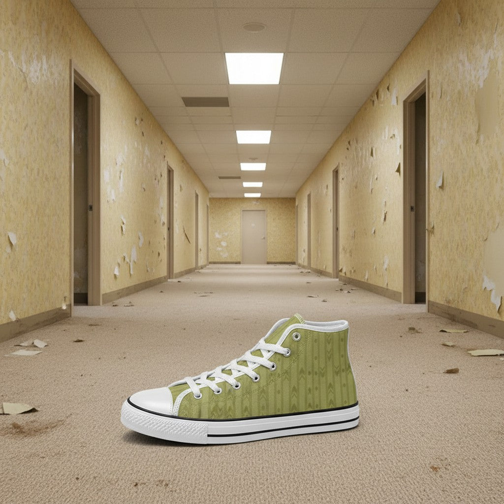 Custom Women's Backrooms The Hub Alt Fashion Horror -4 Sides high-top canvas shoes with bold all-over art — Freaky Shoes