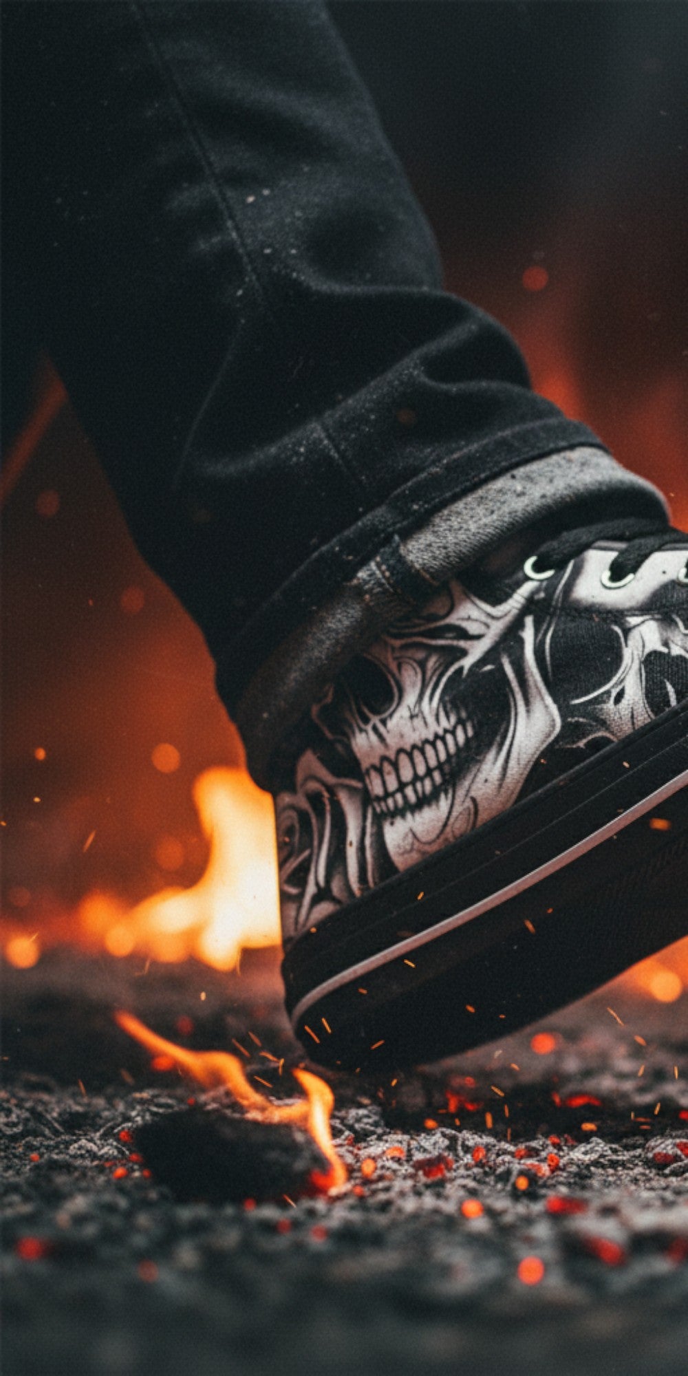 Freaky Shoes® women's high top canvas sneakers featuring a bold black and white cartoon skull and rose art design.