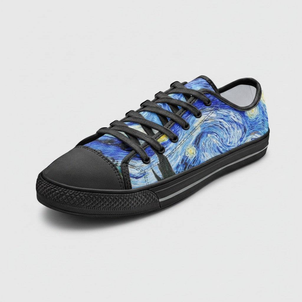 "Starry Night" by Vincent Van Gogh Custom Low-Top Canvas Shoes | Freaky Shoes® - Freaky Shoes®