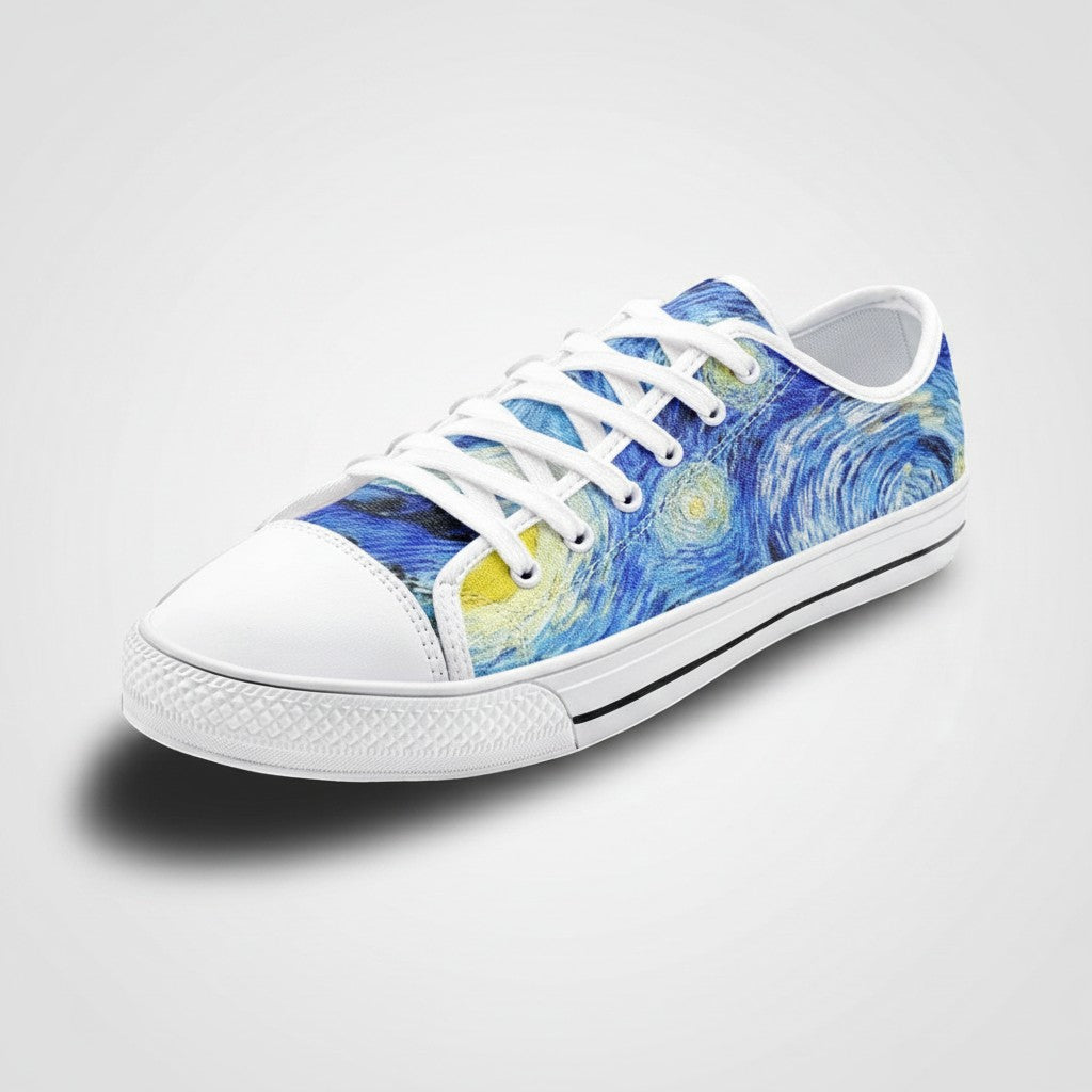 "Starry Night" by Vincent Van Gogh Custom Low-Top Canvas Shoes | Freaky Shoes® - Freaky Shoes®